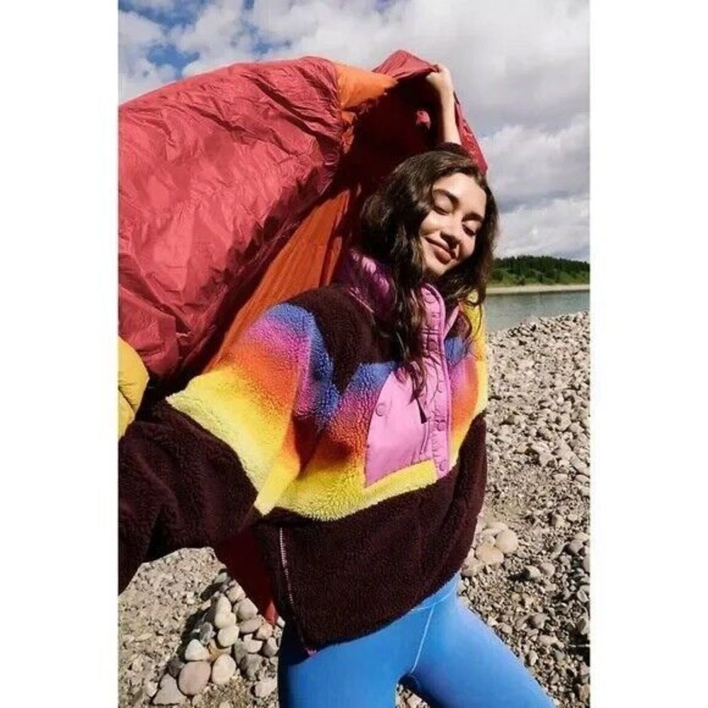 New Free People Hit the Slopes Printed Jacket Fleece Espresso Combo Size XS - Picture 5 of 9